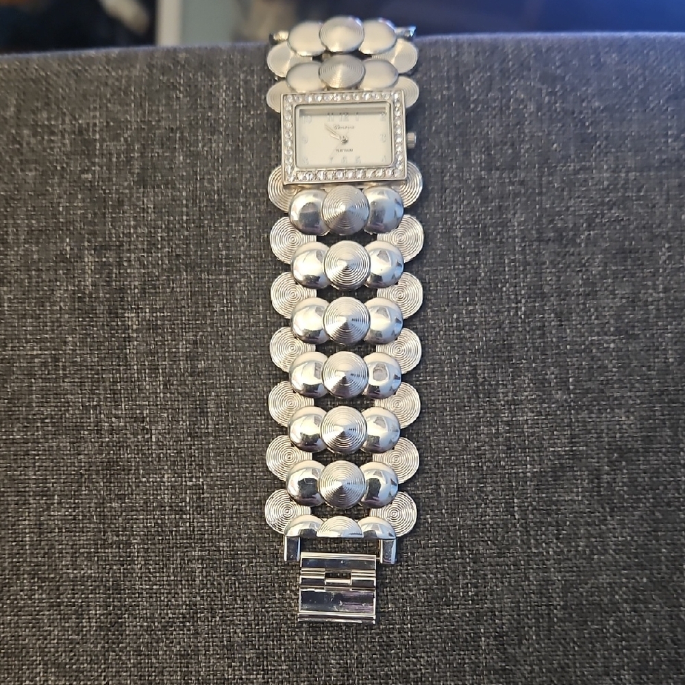 Geneva Silver Statement Bracelet Watch
